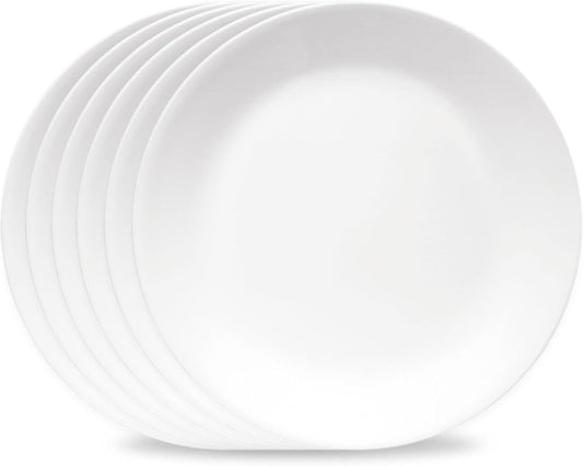 Corelle Vitrelle 6-Piece Salad Plates Set Triple Layer Glass and Chip Resistant, 8-1/2-Inch Lightweight Round Plates, Winter Frost White