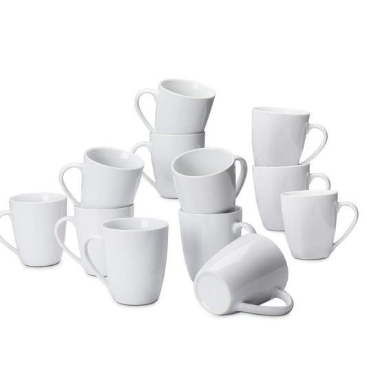Amazon Basics Porcelain Heat Resistant Coffee Mugs, Microwave and Oven Safe, 12 oz, White, 12 Count