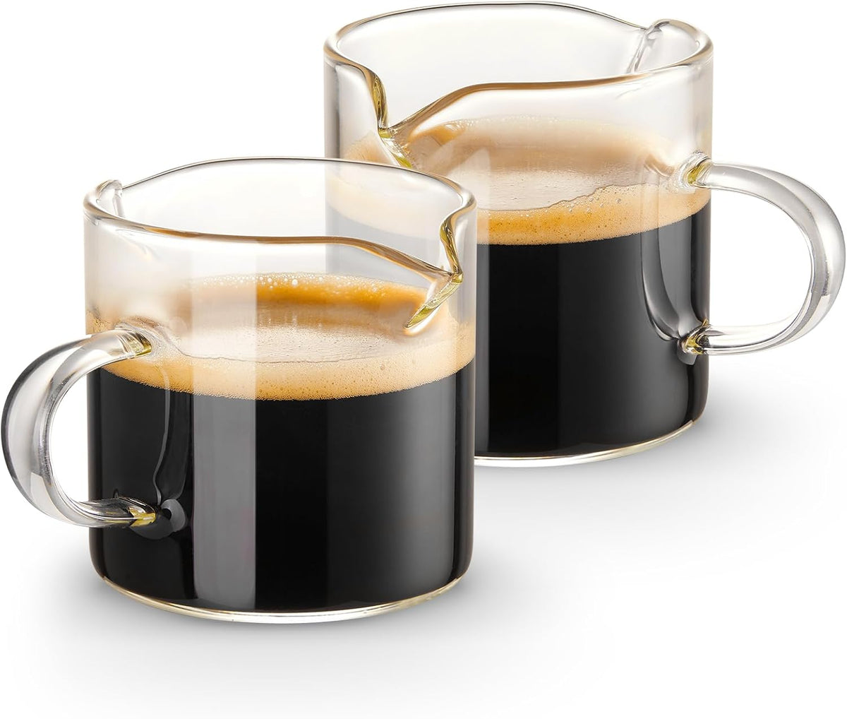 Qipecedm Espresso Cups Set of 2, 4 OZ Double Spouts Cups, Shot Glasses, Milk Cup with Handle, Clear Glass, Espresso Accessories for Machine, Small