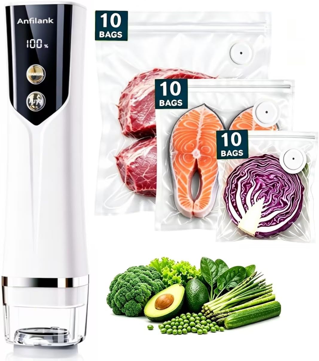Handheld Food Vacuum Sealer for Food, 60kPa Vacuum, 55dB Ultra-Quiet