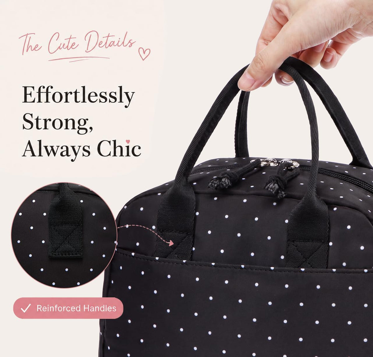 LOVELYWIND Women Lunch Box,Insulated Lunch Bag,Black Polka Dot 14-Can(9L)