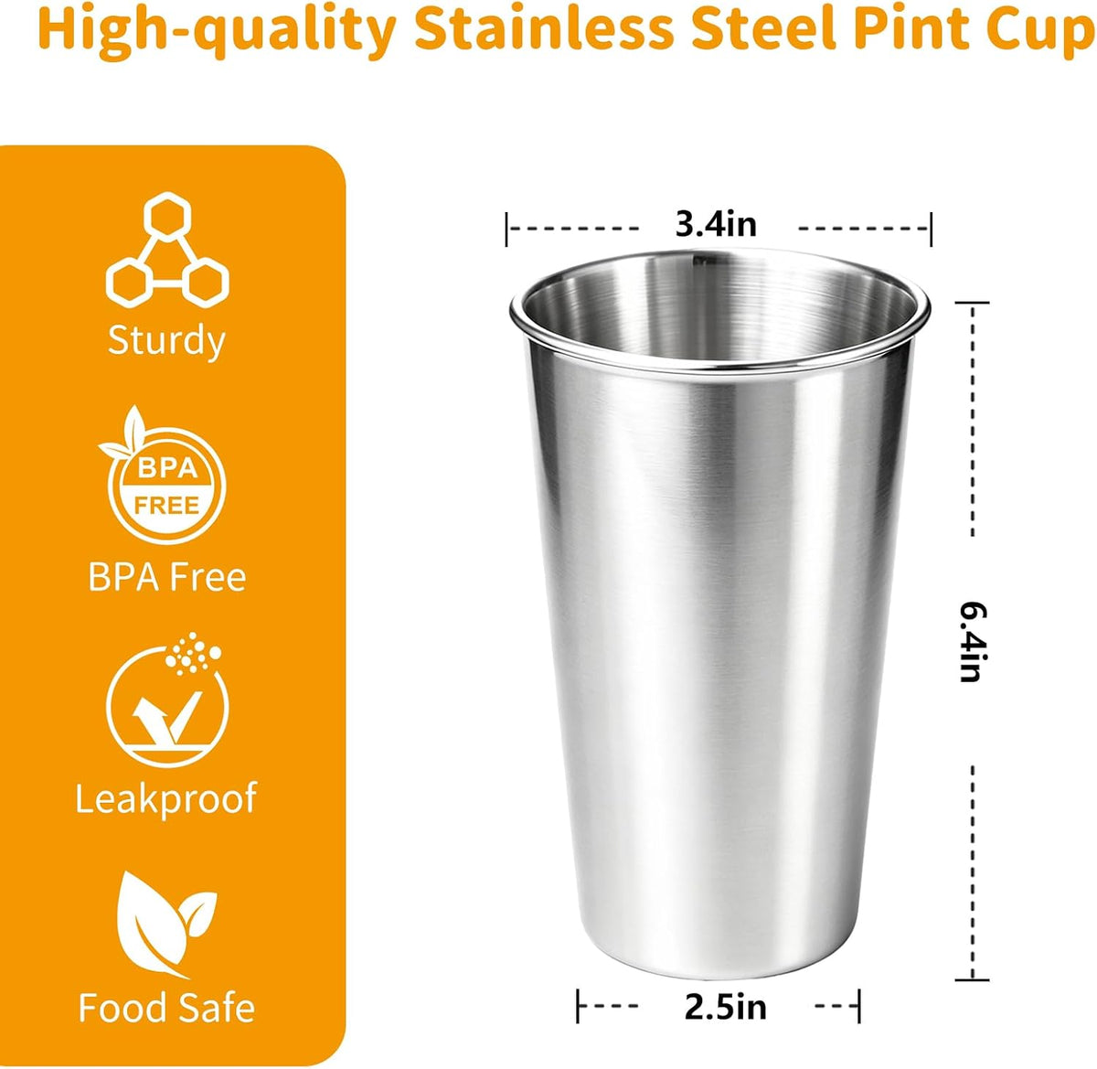 4 Pack 20 oz Stainless Steel Cups, Stackable&Reusable Pint Water Tumbler