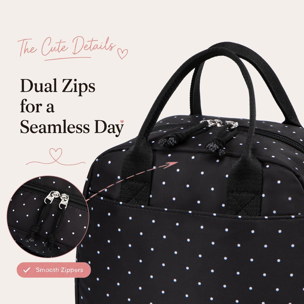 LOVELYWIND Women Lunch Box,Insulated Lunch Bag,Black Polka Dot 14-Can(9L)