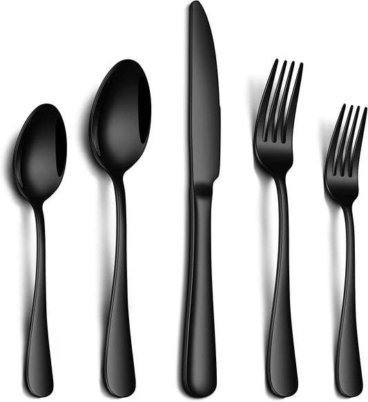 20 Piece Black Silverware Set, Stainless Steel Flatware Set for 4 Food Grade Novelty Flatware Cutlery Utensil Set Include Knife Fork Spoon Mirror Polished Dishwasher Safe