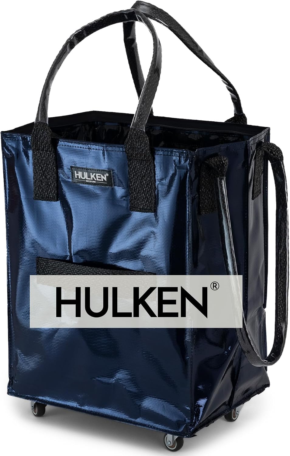 HULKEN - Medium Midnight Blue, Reusable Grocery Bag On Wheels, Holds 66 lb