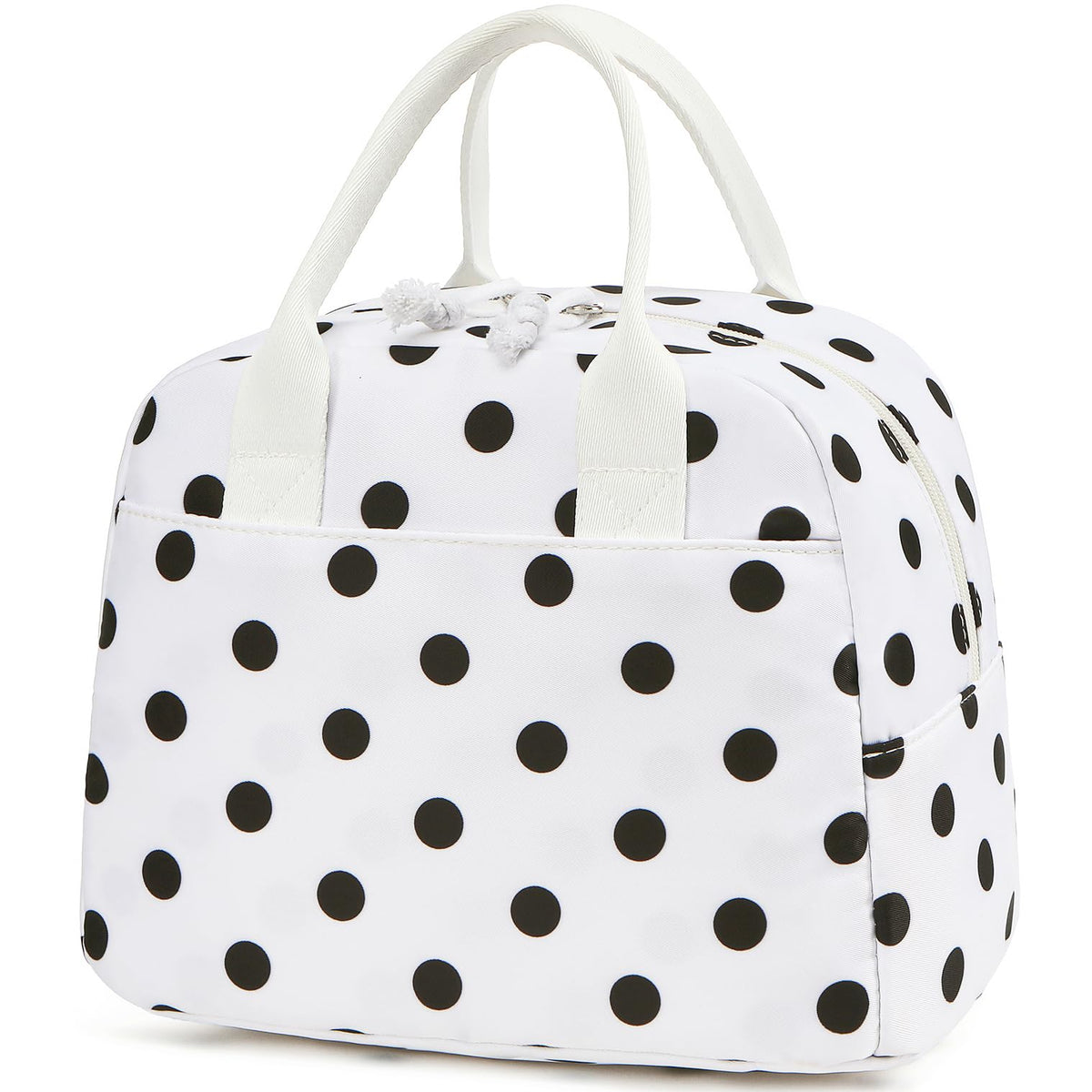 LOVELYWIND Women Lunch Box,Insulated Lunch Bag,Black Polka Dot 14-Can(9L)