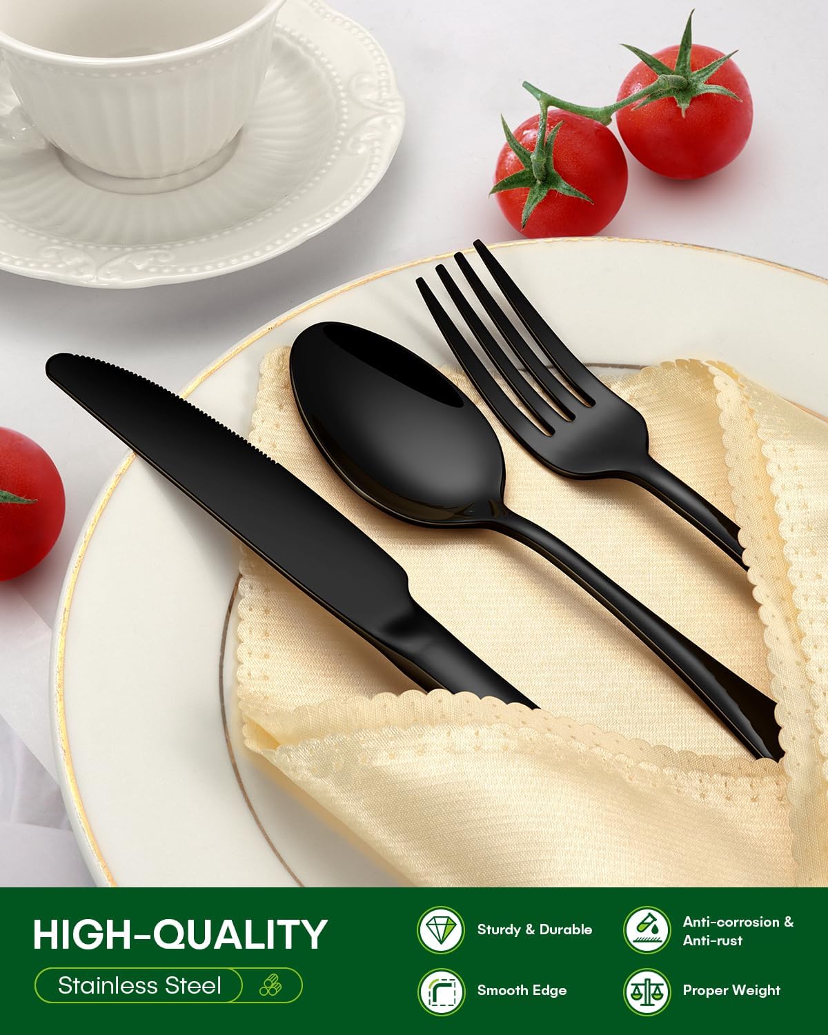 20 Piece Black Silverware Set, Stainless Steel Flatware Set for 4 Food Grade Novelty Flatware Cutlery Utensil Set Include Knife Fork Spoon Mirror Polished Dishwasher Safe