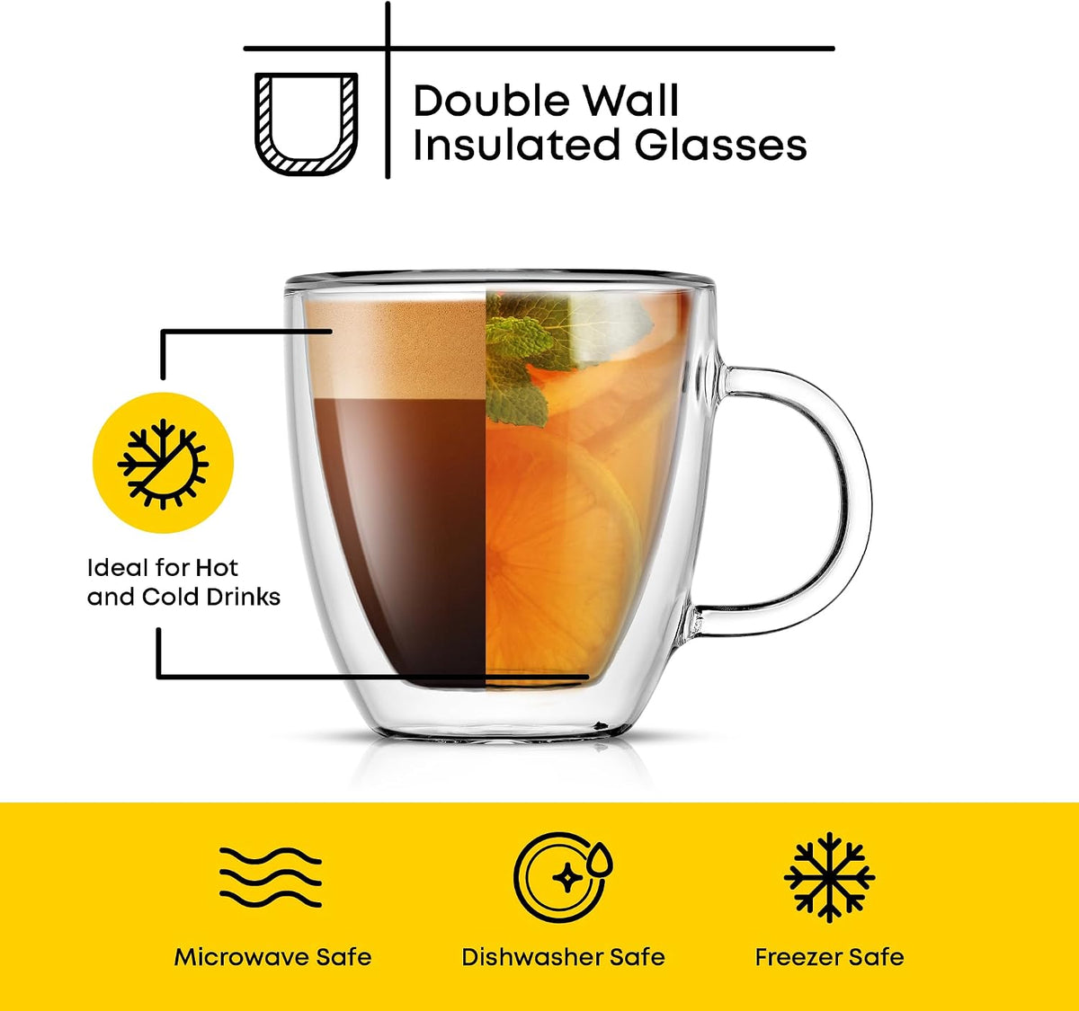 JoyJolt Savor Double Wall Insulated Glasses Espresso Mugs (Set of 2) - 5.4-Ounces