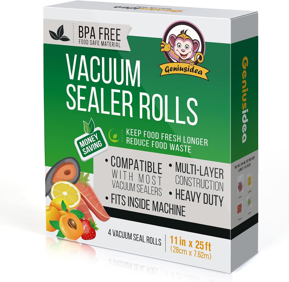Geniusidea Food Saver Vacuum Sealer Bags 11" x 25'ft 4 Rolls