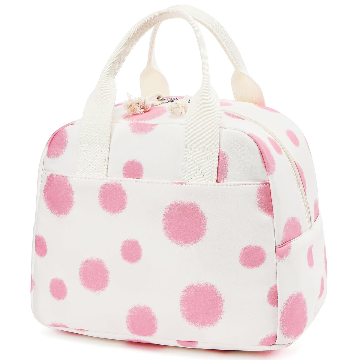 LOVELYWIND Women Lunch Box,Insulated Lunch Bag,Black Polka Dot 14-Can(9L)