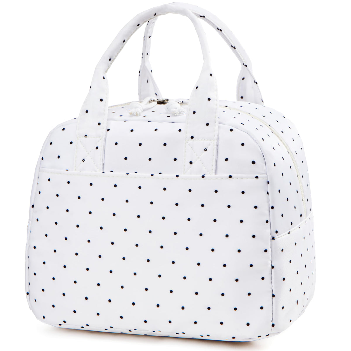 LOVELYWIND Women Lunch Box,Insulated Lunch Bag,Black Polka Dot 14-Can(9L)