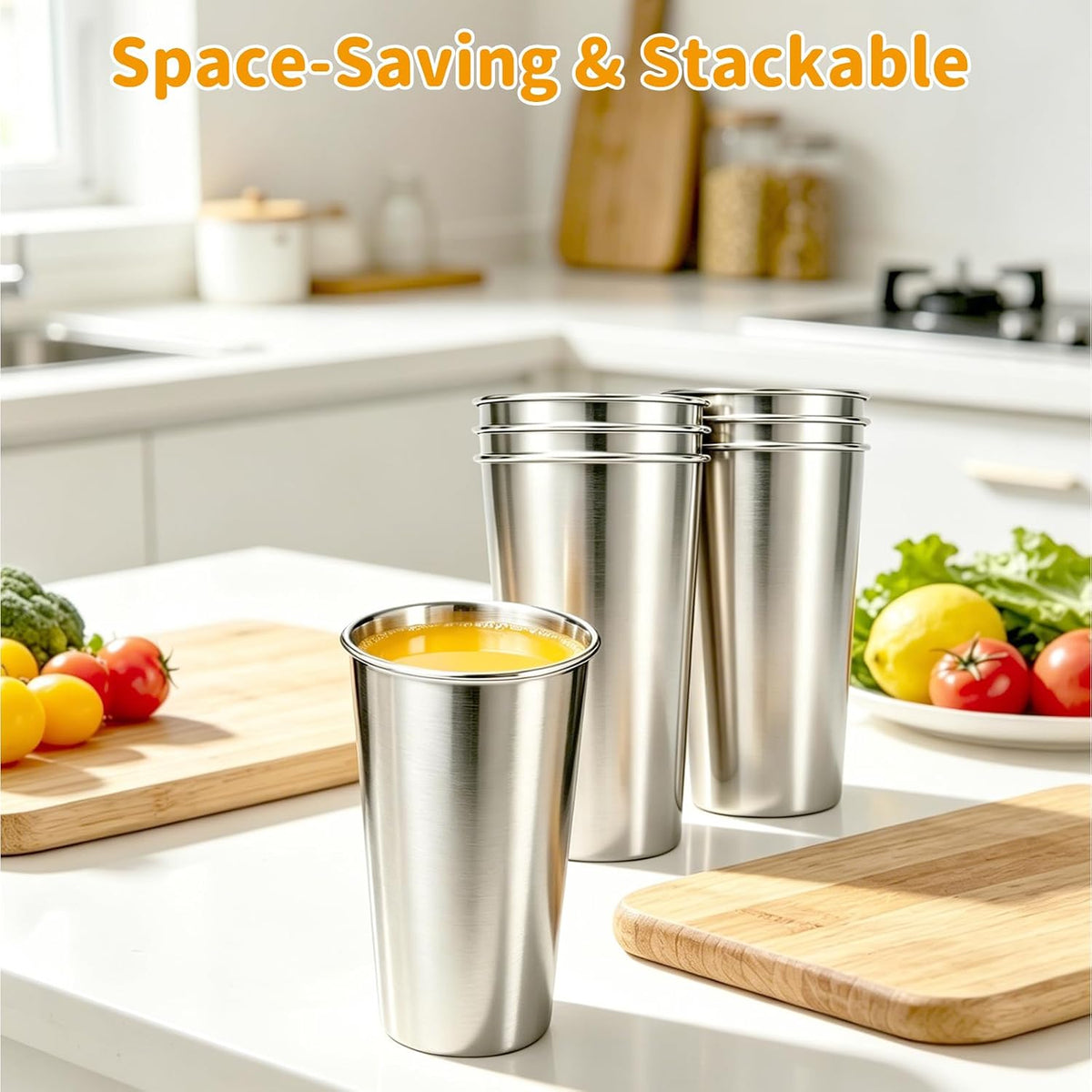 4 Pack 20 oz Stainless Steel Cups, Stackable&Reusable Pint Water Tumbler