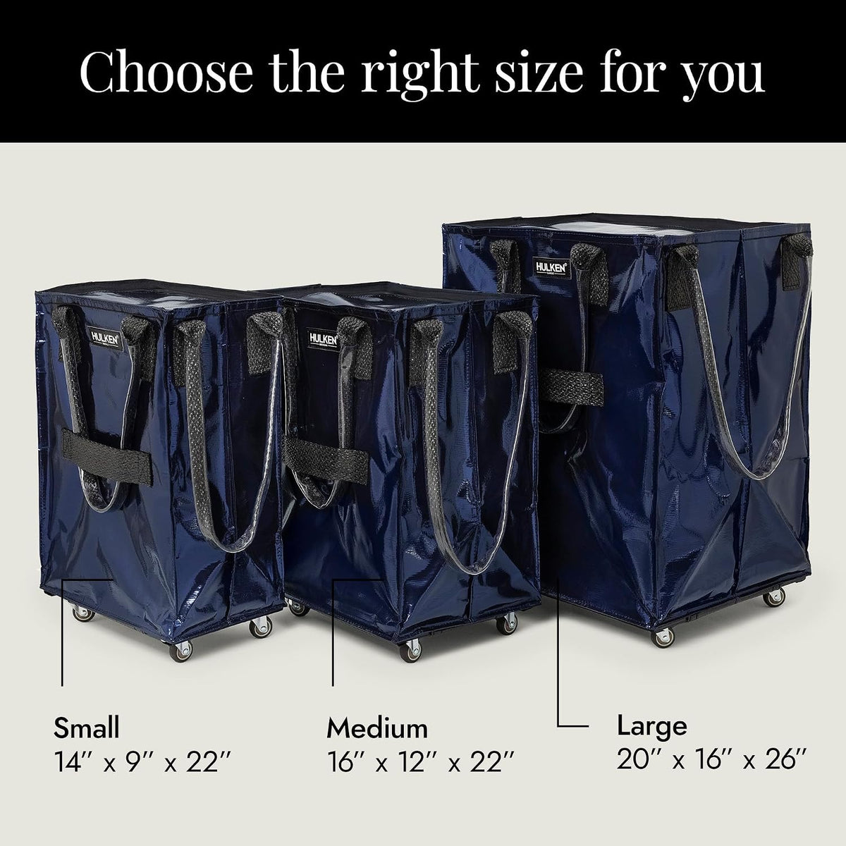 HULKEN - Medium Midnight Blue, Reusable Grocery Bag On Wheels, Holds 66 lb