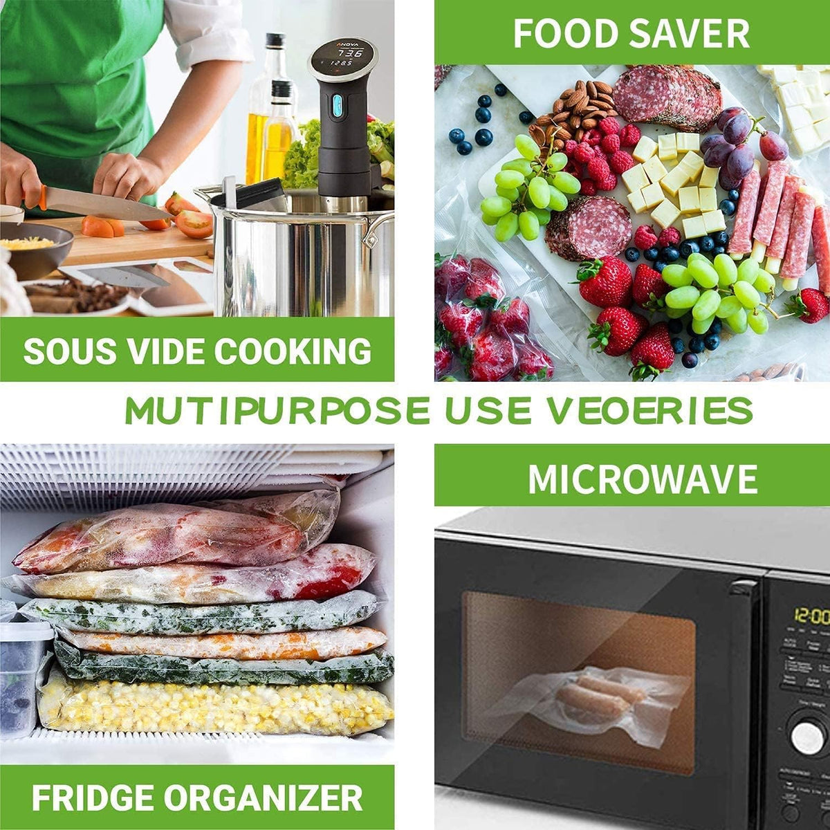 Geniusidea Food Saver Vacuum Sealer Bags 11" x 25'ft 4 Rolls