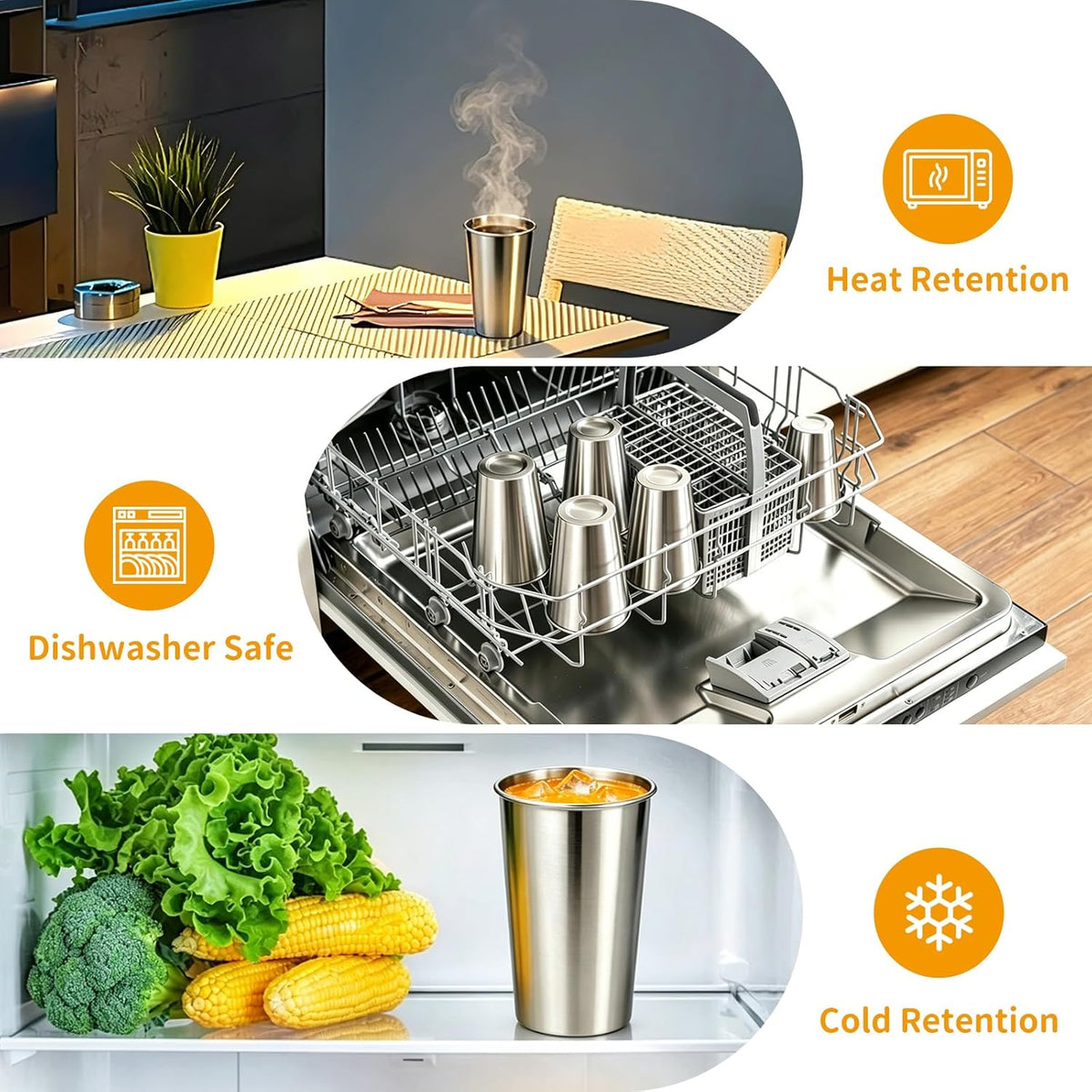 4 Pack 20 oz Stainless Steel Cups, Stackable&Reusable Pint Water Tumbler