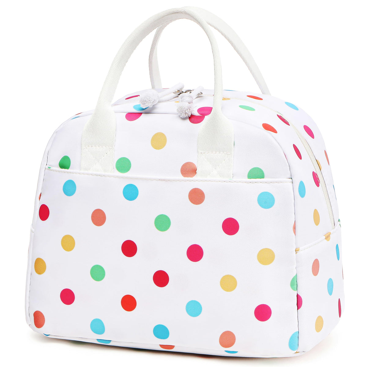 LOVELYWIND Women Lunch Box,Insulated Lunch Bag,Black Polka Dot 14-Can(9L)