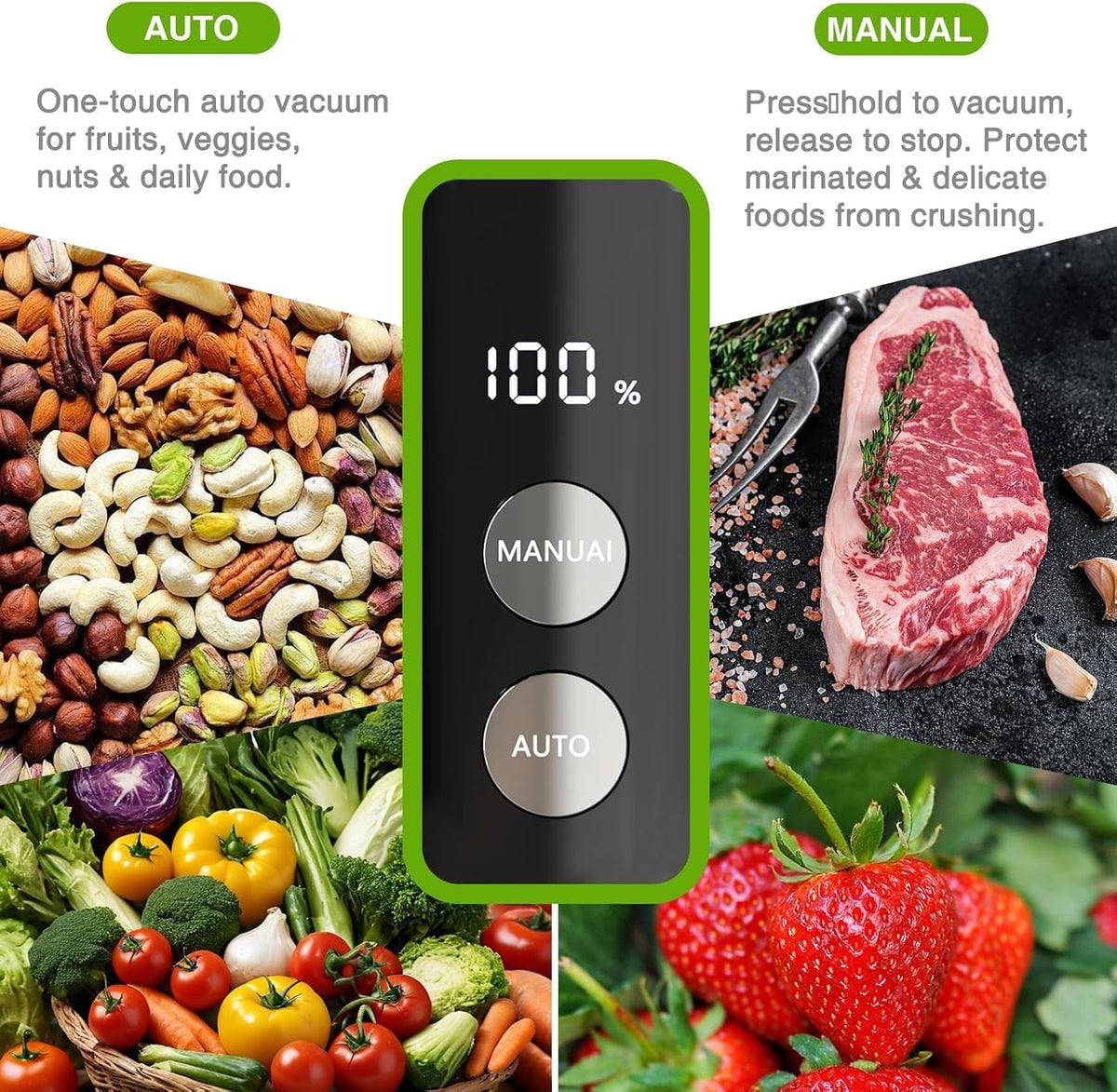 Handheld Food Vacuum Sealer for Food, 60kPa Vacuum, 55dB Ultra-Quiet