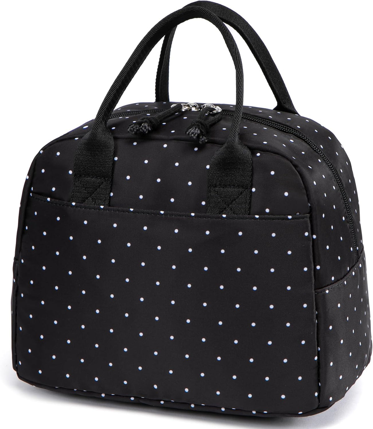 LOVELYWIND Women Lunch Box,Insulated Lunch Bag,Black Polka Dot 14-Can(9L)