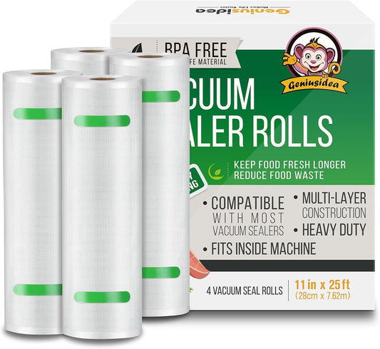 Geniusidea Food Saver Vacuum Sealer Bags 11" x 25'ft 4 Rolls