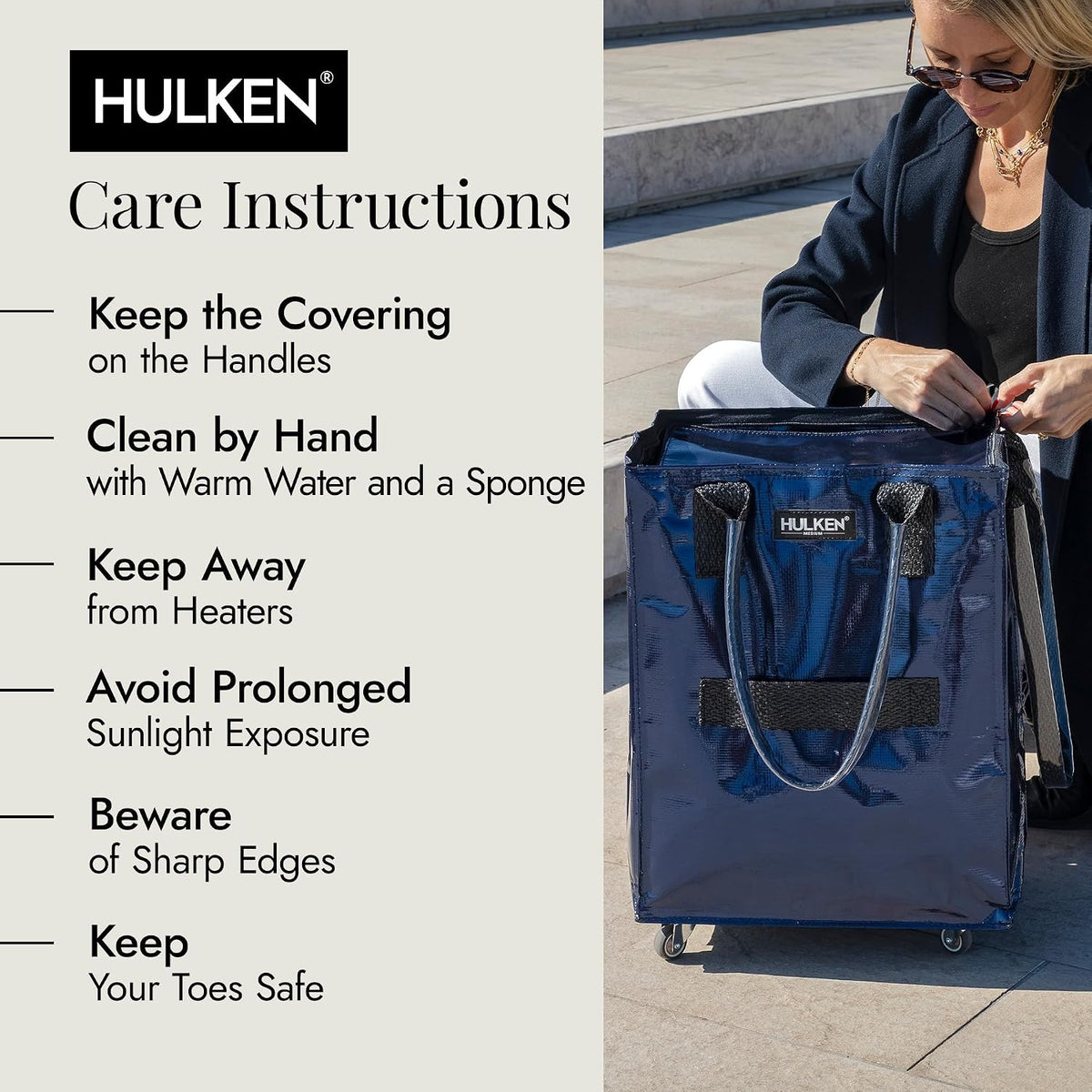 HULKEN - Medium Midnight Blue, Reusable Grocery Bag On Wheels, Holds 66 lb